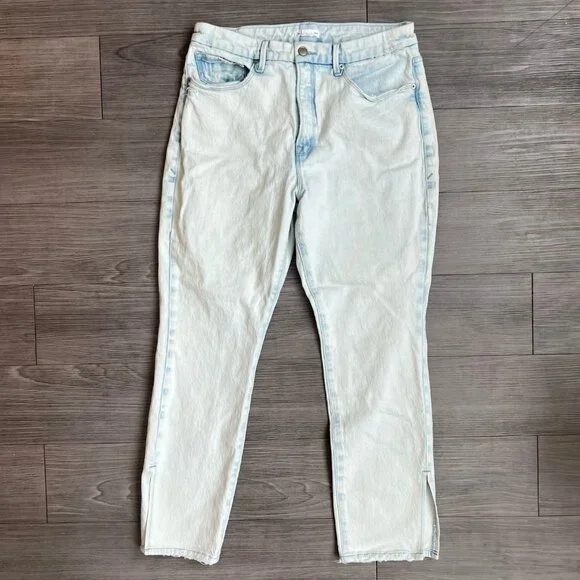 Good American Good Classic Slim Straight Jeans Ankle Slit Distressed Size 12 - Picture 2 of 7